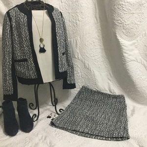Ann Taylor Navy Cream Tweed Suit